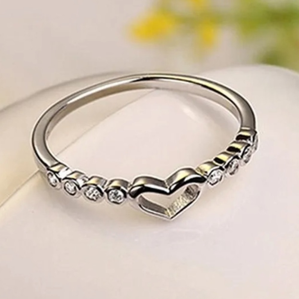 Love Ring Silver CZ Gemstone Heart Ring - Picture 2 of 5